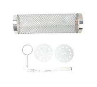 Panier de grillade roulant en acier inoxydable, panier de grill cylindrique, panier de barbecue en treillis métallique avec crochet et fourchette pour les pique-niques en camping, (20 cm/h. Chine)