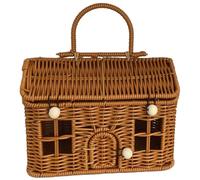 Panier de jardin en osier, panier de récolte jardin, pique-nique en rotin PP en forme maison 9x6x5, 5 pouces avec couvercle et poignée, valise en osier à fermeture à bouton pour l'organisatio