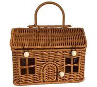 Panier de jardin en osier, panier de récolte jardin, pique-nique en rotin PP en forme maison 9x6x5, 5 pouces avec couvercle et poignée, valise en osier à fermeture à bouton pour l'organisatio