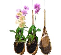 Panier De Jardinière D'orchidées À Suspendre,10,2 Cm,Lot De 3 Ensemble Suspendus Ajustable Jardinière D'intérieure Suspendue À La Main En Bambou Thaïlandais Tissé Avec Des Cintres De Plantes De Style
