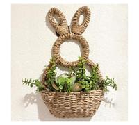 Panier de lapin à suspendre au mur - Décoration printanière - En osier - Tissé à la main - Couronne de printemps pour porte d'entrée