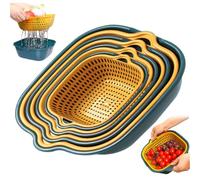 Panier de lavage de légumes à double couche 2 en 1, 8 pcs en plastique bol lavage des fruits avec passoire, bol collante empilable avec poignées pour la cuisine