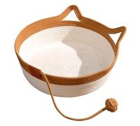 Panier de lit de Chat nidium Rond Round Cotton Corde Lavable Panier de Chat avec Queue de Jouet, lit de Chat en Coton à la Main, lit de grattoir de Chat Pliable Respirant, 17,7 x 5,9 Pouces Lits de c
