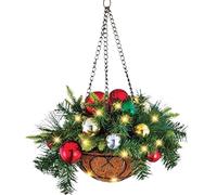 Panier de Noël 15, 7x8 Pouces, paniers Suspendus artificiels avec balles de Noël Verts Rouges Pine Fleurs suspendues pour extérieur décor Porche