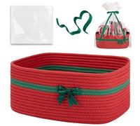 Panier de Noël 35, 6 x 25, 4 x 15, 2 cm, panier vide avec nœud mignon, avec ruban, sacs transparents et poignées pour cadeaux, rouge rouge, paniers de Noël, pour cadeaux, paniers vides, mignons