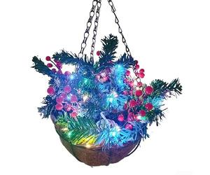 Panier de Noël à suspendre avec branches givrées - Décoration de vacances pour intérieur et extérieur - Jardinières vertes 45 x 40 x 20 cm (45 x 40 x 20 couleurs)