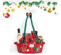Panier de Noël - Corde en coton - Faites votre propre kit de panier cadeau - Kit d'emballage, panier vide en osier DIY avec film cellophane, cartes de vœux, papier déchiqueté pour Noël, cadeau de