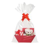 Panier de Noël rouge - Panier de Noël vide en carton avec poignées et nœuds pour cadeaux festifs, cadeaux de fête, enfants, adultes, famille, amis, anniversaire, Nouvel An, mariage, maison