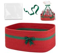 Panier de Noël vide avec nœud mignon 35, 6 x 25, 4 x 15, 2 cm, avec ruban, sacs transparents et poignées pour cadeaux, rouge