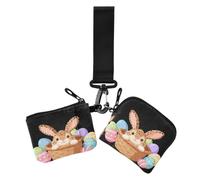 Panier de Pâques amusant avec imprimé léopard et double pièce de monnaie | Lot de 2 petits étuis portables pour cartes de visite et argent avec porte-clés pour le travail, les voyages