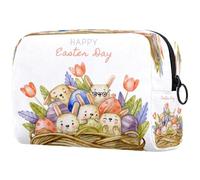 Panier de Pâques aquarelle pour femme, trousse de toilette de voyage, grande pochette de maquillage pratique avec fermeture éclair, multicolore, 18.5x7.5x13cm/7.3x3x5.1in, Trousse de toilette