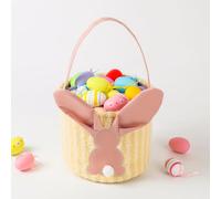 Panier de Pâques en Peluche pour Enfants Panier Cadeau, Joli Seau de Pâques avec poignée, Sac de Chasse Aux œufs, Cadeau pour Garçons et Filles (Jaune)