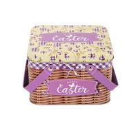 Panier de Pâques - Panier en métal de 20 cm, porte-bonbons décoratif, boîte avec couvercle, seau cadeau avec poignée | organisateur réutilisable de chocolat pour bonbonnières