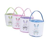 Panier de Pâques personnalisé mignon avec nom imprimé et poignée, cadeau de Pâques pour enfants, seau fourre-tout pour la chasse aux œufs de Pâques, parfait pour la fête de Pâques (Rose)