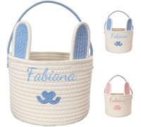 Panier De Pâques Personnalisé, Panier De Pâques Brodé Pour Enfants Avec Prénom, Panier Cadeau De Pâques En Coton Pour La Chasse Aux Œufs De Pâques Pour Garçons Et Filles (Panier Bleu)