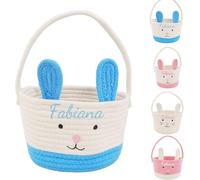 Panier De Pâques Personnalisé, Panier De Pâques Brodé Pour Enfants Avec Prénom, Panier Cadeau De Pâques En Coton Pour La Chasse Aux Œufs De Pâques Pour Garçons Et Filles (Bleu)