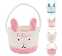 Panier De Pâques Personnalisé, Panier De Pâques Brodé Pour Enfants Avec Prénom, Panier Cadeau De Pâques En Coton Pour La Chasse Aux Œufs De Pâques Pour Garçons Et Filles (Oreilles Roses)