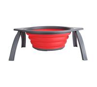 Panier de passoire pliant en silicone | Tamis de cuisine pliable pour vider des pâtes/légumes/fruits | Conception d'économie d'espace avec poignée de poignée sécurisée | (Red Grey)