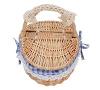 Panier de pique-nique en osier, grand panier ovale avec poignée et couvercle à double ouverture, doublure amovible, idéal pour pique-nique, camping et récolte de légumes (Plaid bleu)