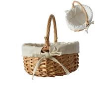 Panier De Pique-Nique En Osier | Panier En Osier Avec Poignée Et Doublure | Paniers De Fleurs Pour Filles | Paniers Picnic En Fleurs Pour Pâques, Bonbons, Rangement De Jouets De Fruits Et Légumes