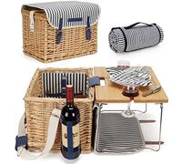 Panier de Pique-Nique en Osier pour 2 ou 2 Personnes, Ensemble de Pique-Nique en Osier avec Table à vin en Bambou et Pieds en métal pour Camping et fête en Plein air