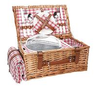 Panier de pique-nique en osier pour 2 personnes avec couverture de pique-nique imperméable et grand compartiment isotherme - Panier de pique-nique en saule avec kit de couverts pour camping, mariage