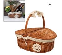 Panier de pique-nique fait à la main Panier de pique-nique en osier pour le camping Panier de stockage avec couvercle et poignée en bois
