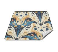 Panier de pique-nique imperméable à motif floral rétro bleu orange art déco XXL camping fête couverture de pique-nique portable pour les personnes en plein air articles de pique-nique tapete para