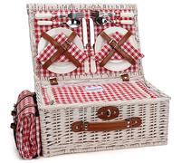 Panier de Pique-Nique Isotherme pour 4 Personnes avec Grande Couverture de Pique-Nique imperméable, Compartiment Isotherme et kit de Service à Couverts - Rouge