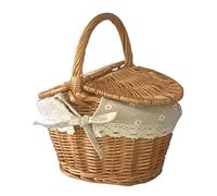 Panier de Pique-Nique Panier de Rangement tissé en Osier avec Couvercle 26x18x14cm Panier de Pique-Nique de ruralité Ovale avec des poignées et extérieur