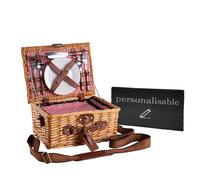 Panier de Pique-Nique Personnalisable avec Gravure Laser - 2 ou 4 Personnes - Rouge, Bleu, Vert - Assiettes, Verres, Plateau Ardoise & Étiquette Cuir - Isotherme