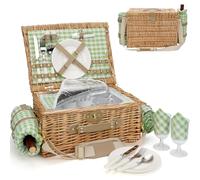 Panier de pique-nique pour 2 personnes en saule isotherme avec bandoulière, panier de pique-nique avec couverture de pique-nique imperméable, panier en osier fait à la main pour le camping en plein