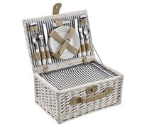 Panier de Pique-Nique pour 4 Personnes INCL. Vaisselle, Couverts, Sac Isotherme et Verres - Blanc