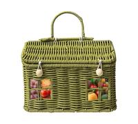 Panier de pique-nique tissé - paniers de rangement polyvalent, 24 x 14 x 16 cm en forme de maison mignonne avec couvercle à poignées | Porte-fleurs de pâques, fruits, légumes, œufs, pour famille, Coup