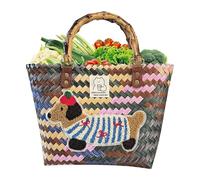 Panier de Plage Tissé - Sac en Paille à Thème Teckel,Cabas à Main Tissé pour Plage, Shopping, Mariage, Voyage, Usage Quotidien, Extérieur, Pique-nique, Vacances et d'Autres