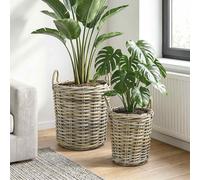 vidaXL Panier de Plante avec stockage 2 pcs Gris Rattan Kubu