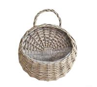 Panier de pot de fleurs mural en osier naturel avec détails tissés à la main pour jardin, balcon, couloir, étude et présentation de plantes de bureau (gris - S)