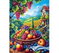 Panier de raisins et de fruits dans un vignoble 500 Pieces Casse-tête Collectionneur En Carton Sans Déformation Scène de conte de fées dessin animé Haute Difficulté Décoration Murale Collection Cadeau