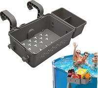 Panier de Rangement à la Bordure de la Piscine avec 2 Porte-Gobelets en Plastique Recyclé Organisateur de Piscines Suspendu Robuste de Jardin Paniers Rangement Piscine Hors Sol (A)