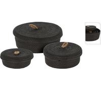 Panier de rangement avec couvercle BlackTwist - lot de 3, noir