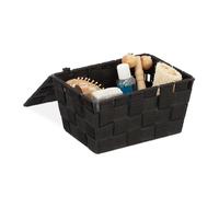 Relaxdays Panier de Rangement avec Couvercle, Lot de 2, Aspect tressé, bôite de Rangement, HxlxP 10,5x19,5x14,5 cm, Plastique,Noir