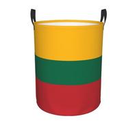 Panier de rangement avec poignée, panier à linge portable pour chambre à coucher, panier à linge rond simple couche drapeau de la Lituanie