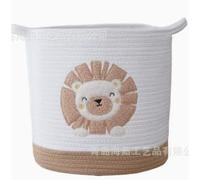 Panier de Rangement Bébé avec Motif Lion, 30x30 cm Panier à Linge en Corde de Coton, Pliable Panier à Jouets pour Enfant, Chambre, Salle de Bain - Blanc