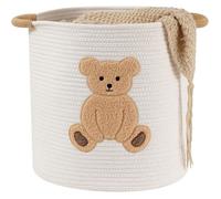 Panier de rangement bébé en corde de coton tressée 36 x 36 cm - pliable, grand format, motif ours, poignées renforcées
