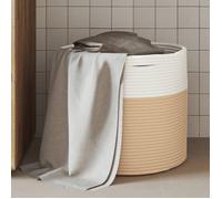 Panier de rangement beige et blanc Ø40x35 cm coton