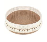 Panier de rangement bohème en corde de coton pour organisation de la maison, support de maquillage, panier à jouets et à linge, blanc/café, 27,9 x 27,9 x 7,9 cm (carte d'épeautre blanc)