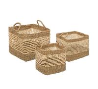 Panier de rangement carré avec poignées coloris naturel vendu par 3 pièces