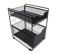 Panier de Rangement Coulissant à 2 Niveaux,tiroir Organisateur, Porte-épices, Panier Coulissant sous évier, étagère de Rangement pour comptoir de Cuisine, Garde-Manger 37,4*26,5*44 cm (noir)