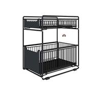 Panier de Rangement Coulissant à 2 Niveaux,tiroir Organisateur, Porte-épices, Panier Coulissant sous évier, étagère de Rangement pour comptoir de Cuisine, Garde-Manger,Bureau (Noir (37.4*26.5*44cm))