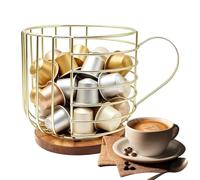 Panier de rangement creux moderne pour dosettes de café avec base en bois | Support de dosettes de café de comptoir pour cuisine familiale, salon, café, bar, bureau, salon de thé